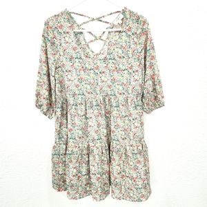 Umgee | Floral Tiered Criss Cross Back Dress Small